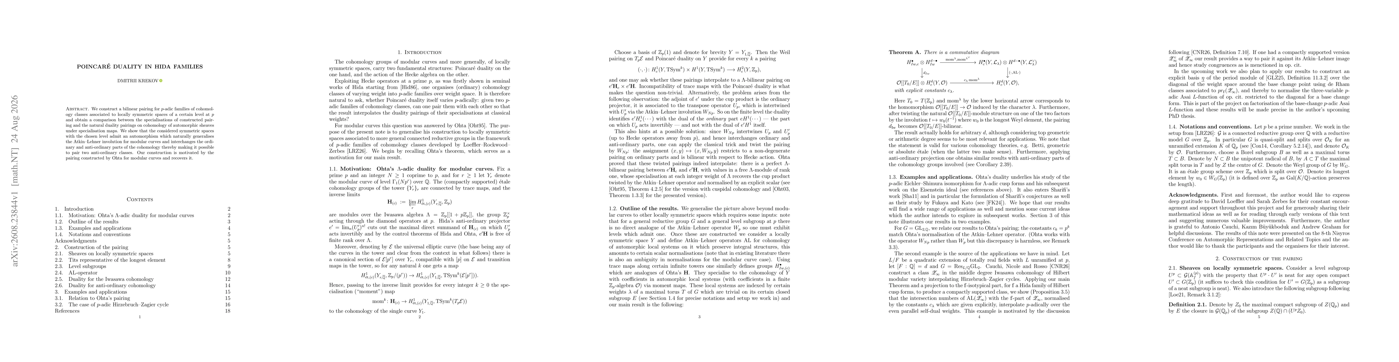 Thumbnail for Poincaré duality in Hida families