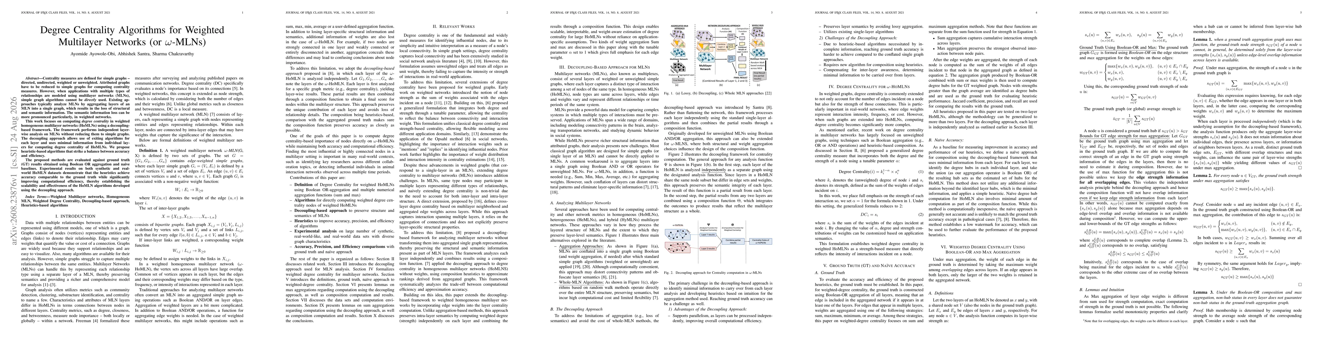 Thumbnail for Degree Centrality Algorithms for Weighted Multilayer Networks (or w-MLNs)
