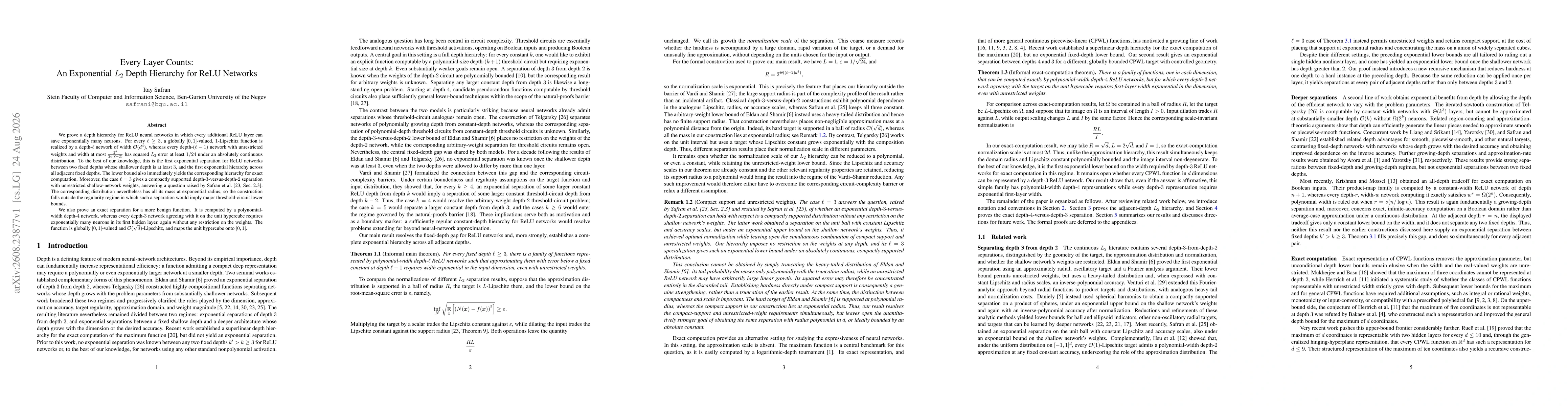 Thumbnail for Every Layer Counts: An Exponential $L_2$ Depth Hierarchy for ReLU Networks