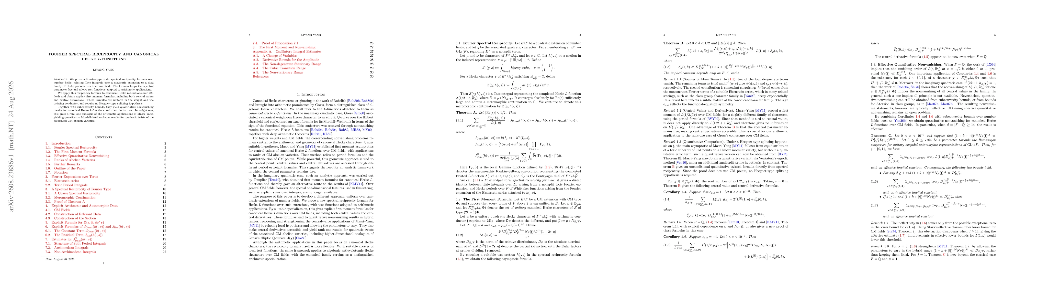 Thumbnail for Fourier Spectral Reciprocity and Canonical Hecke $L$-Functions