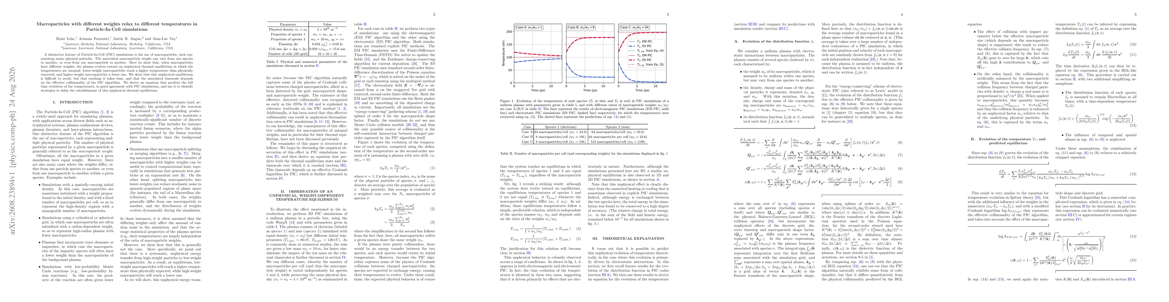 Thumbnail for Macroparticles with different weights relax to different temperatures in Particle-In-Cell simulations