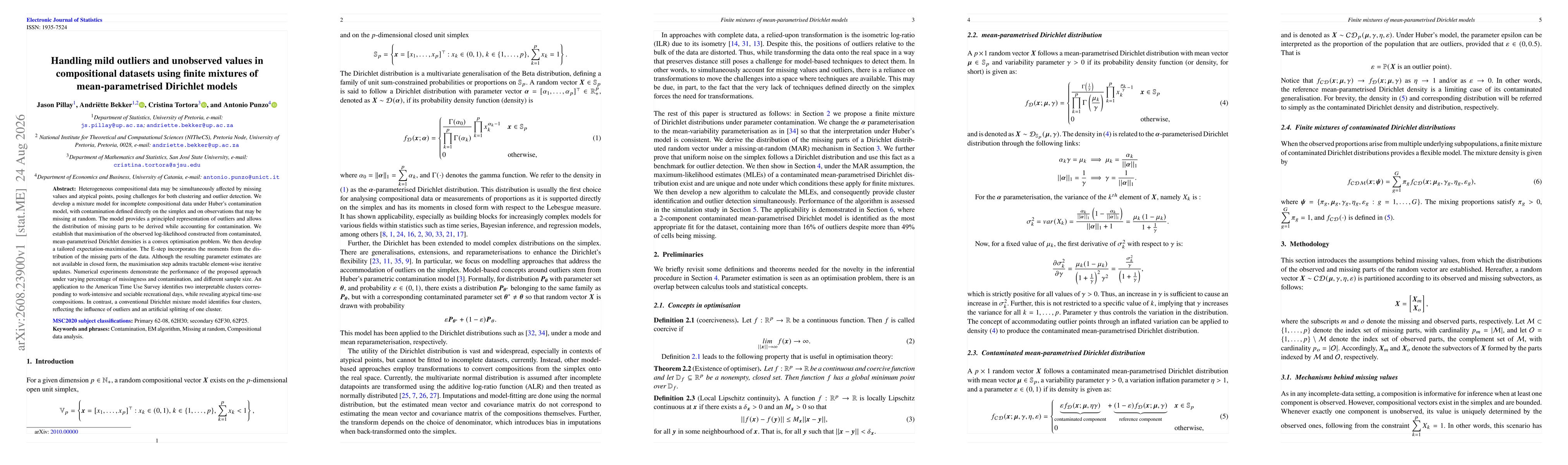 Thumbnail for Handling mild outliers and unobserved values in compositional datasets using finite mixtures of mean-parametrised Dirichlet models