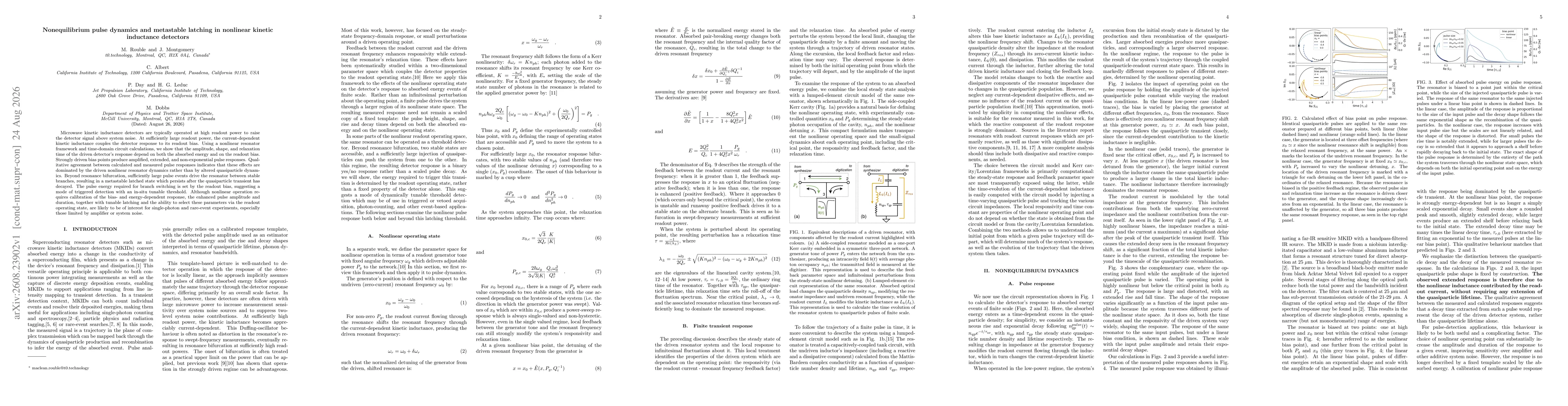 Thumbnail for Nonequilibrium pulse dynamics and metastable latching in nonlinear kinetic inductance detectors