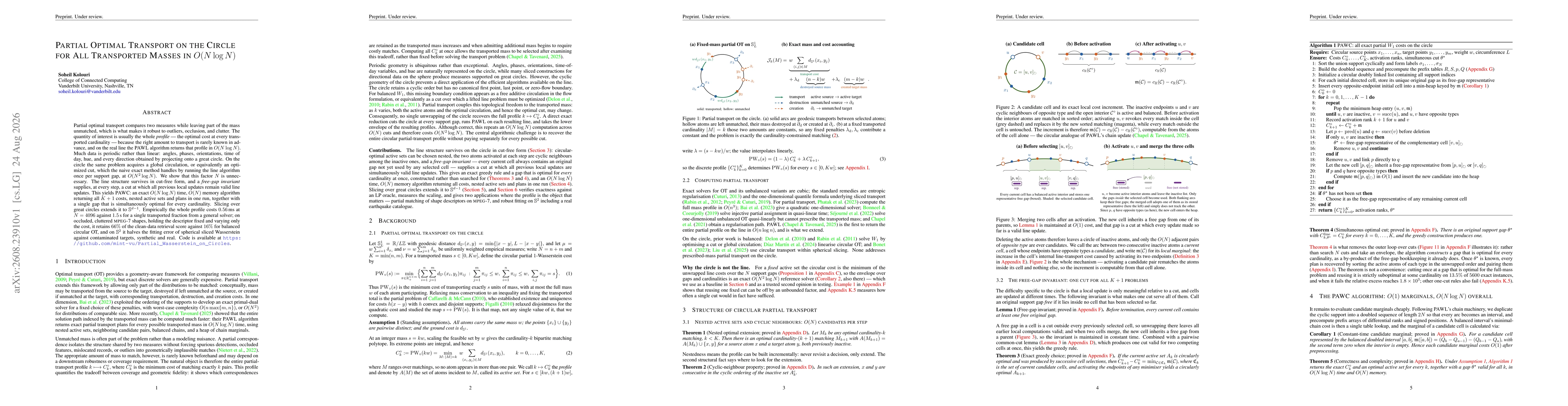 Thumbnail for Partial Optimal Transport on the Circle for All Transported Masses in O(N log N)