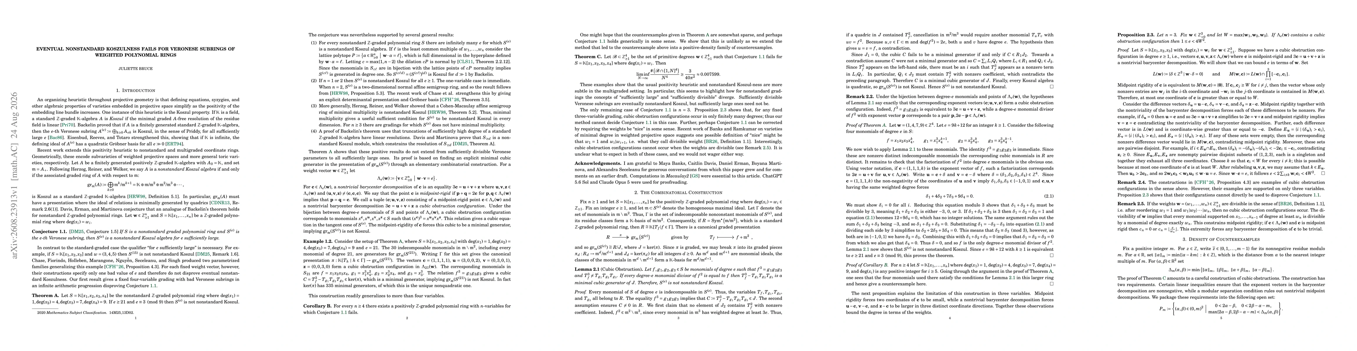 Thumbnail for Eventual Nonstandard Koszulness Fails for Veronese Subrings of Weighted Polynomial Rings