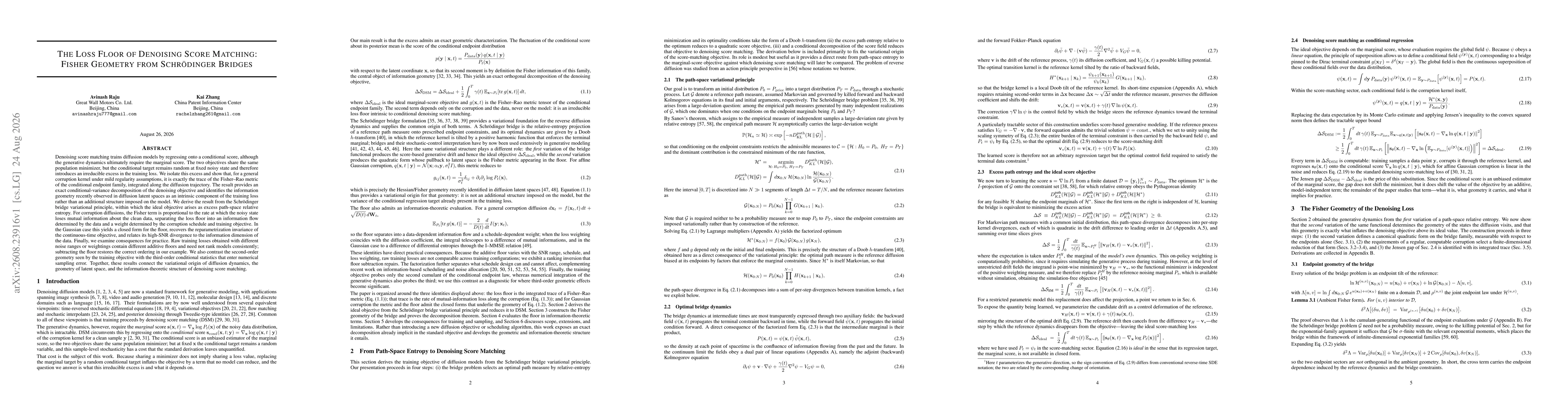 Thumbnail for The Loss Floor of Denoising Score Matching: Fisher Geometry from Schrödinger Bridges