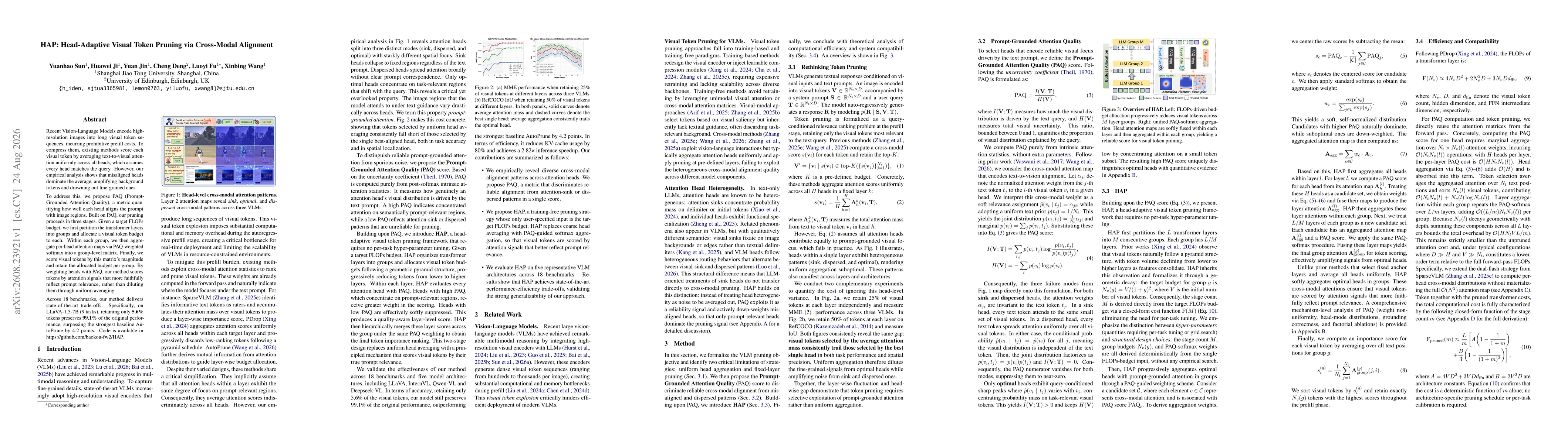 Thumbnail for HAP: Head-Adaptive Visual Token Pruning via Cross-Modal Alignment