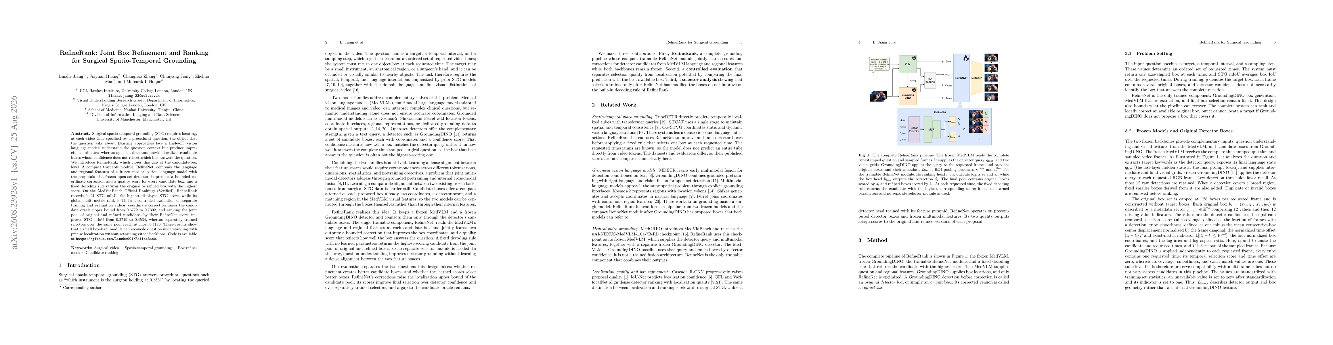 Thumbnail for RefineRank: Joint Box Refinement and Ranking for Surgical Spatio-Temporal Grounding