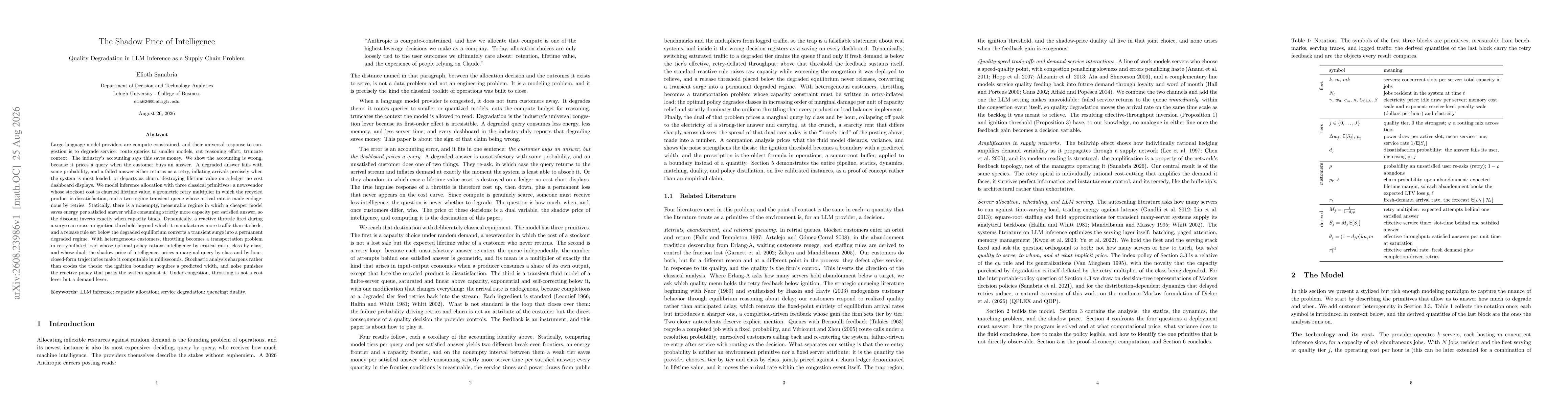 Thumbnail for The Shadow Price of Intelligence: Quality Degradation in LLM Inference as a Supply Chain Problem