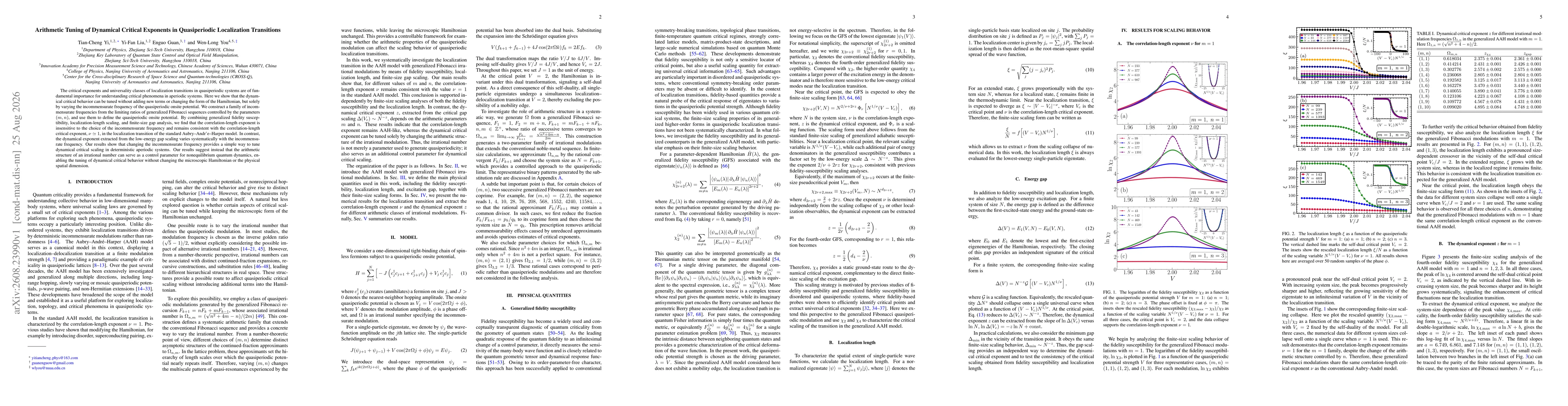 Thumbnail for Arithmetic Tuning of Dynamical Critical Exponents in Quasiperiodic Localization Transitions
