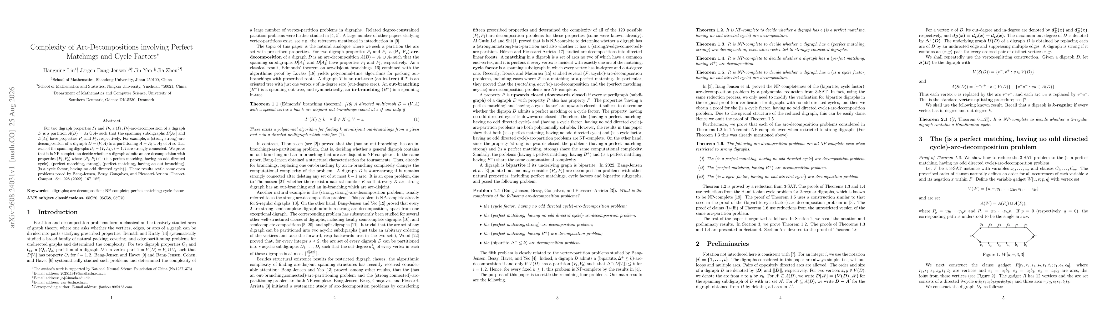 Thumbnail for Complexity of Arc-Decompositions involving Perfect Matchings and Cycle Factors