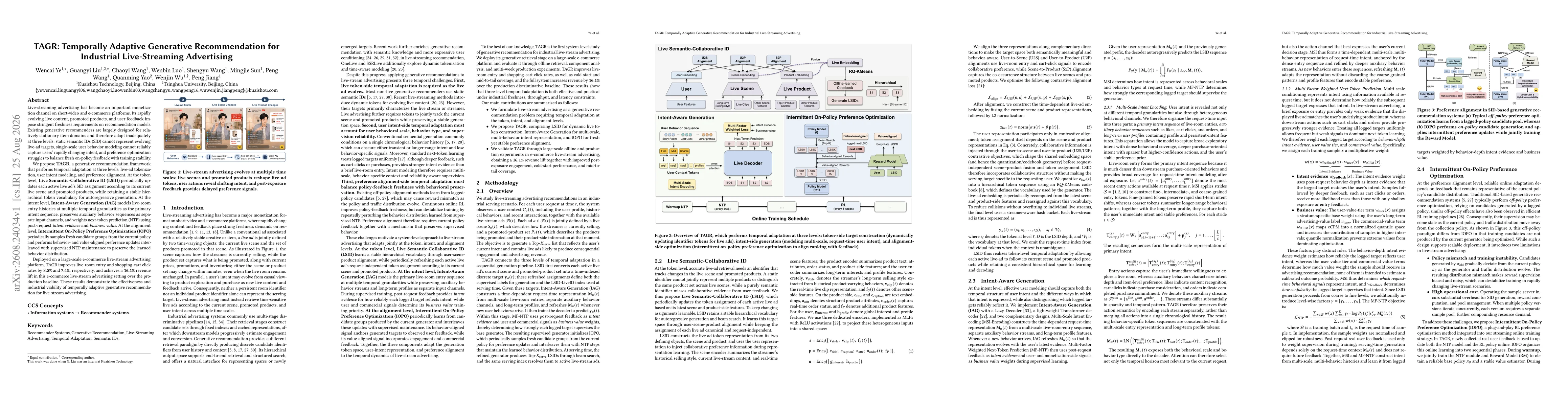 Thumbnail for TAGR: Temporally Adaptive Generative Recommendation for Industrial Live-Streaming Advertising