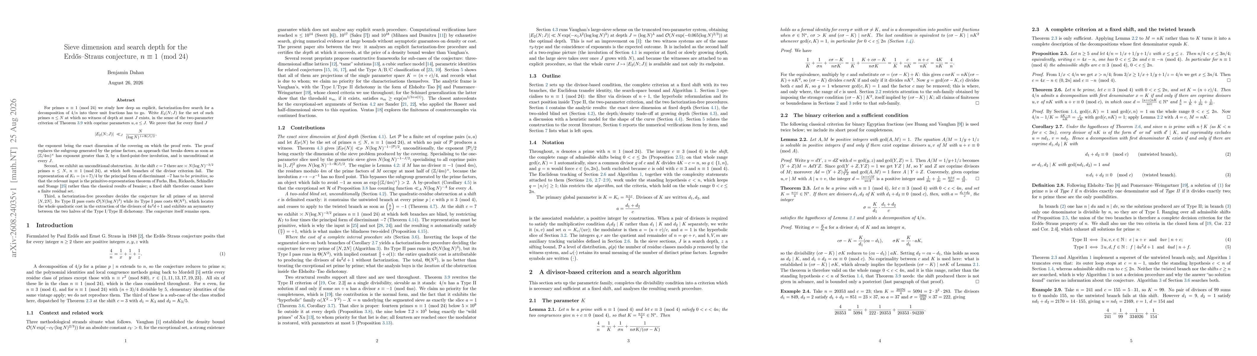 Thumbnail for Sieve dimension and search depth for the Erdős-Straus conjecture, $n \equiv 1 \pmod{24}$