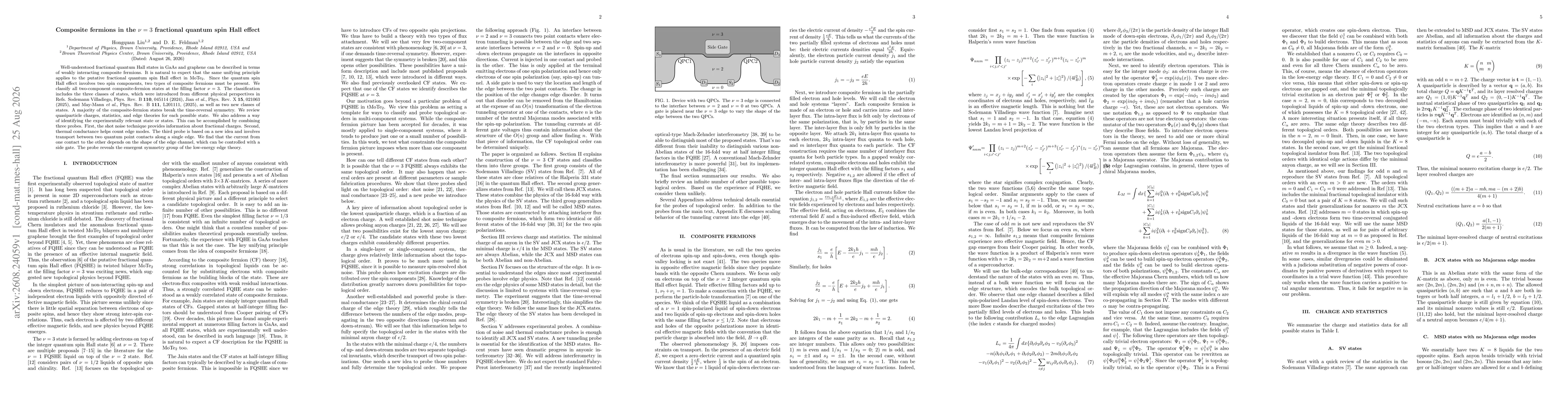 Thumbnail for Composite fermions in the $ν=3$ fractional quantum spin Hall effect