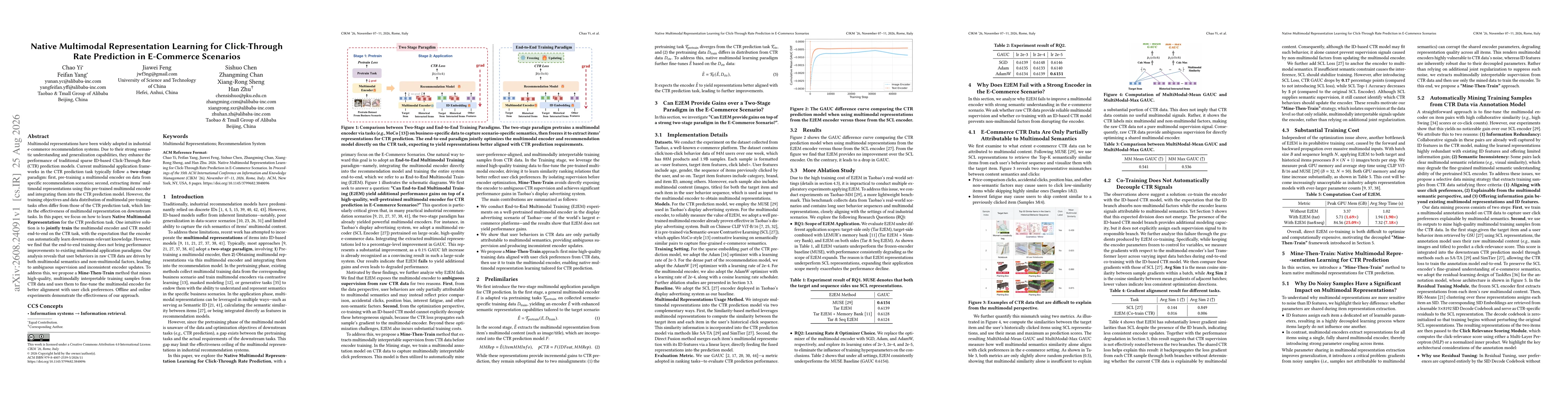 Thumbnail for Native Multimodal Representation Learning for Click-Through Rate Prediction in E-Commerce Scenarios