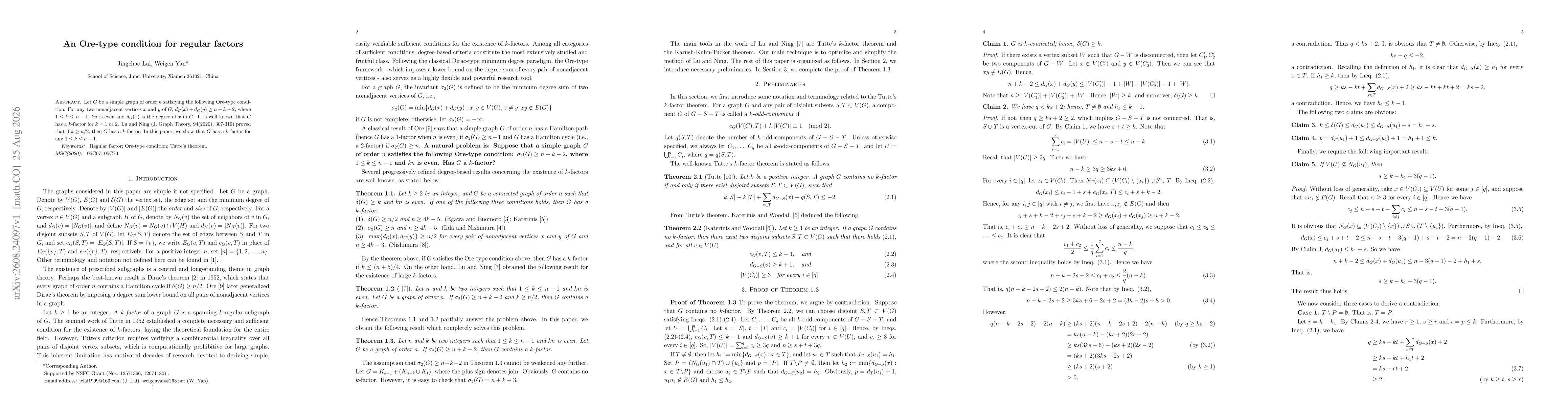 Thumbnail for An Ore-type condition for regular factors