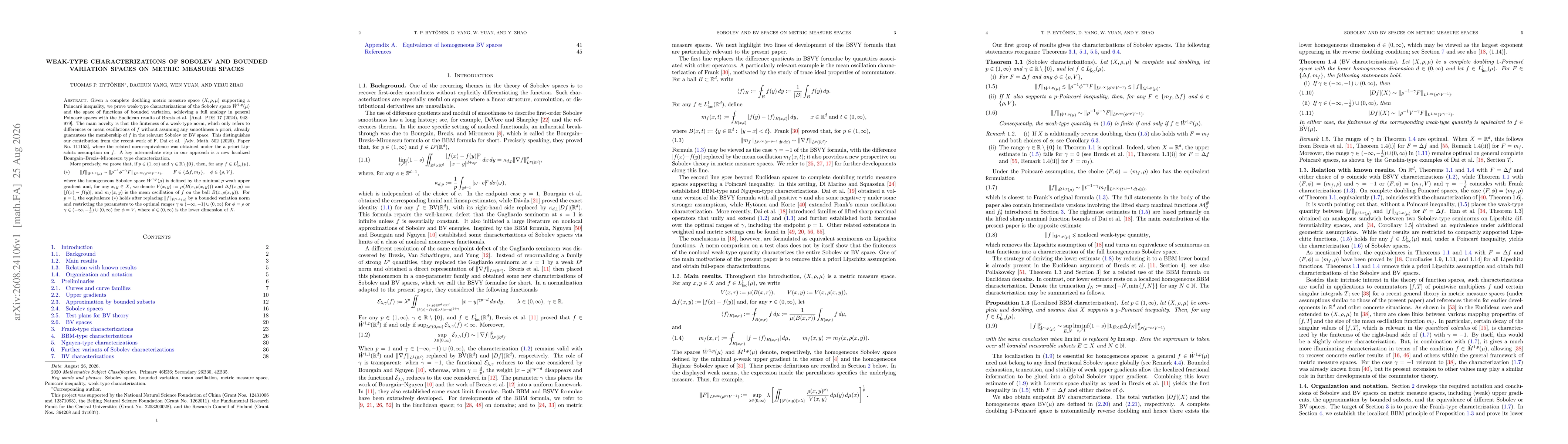 Thumbnail for Weak-type characterizations of Sobolev and bounded variation spaces on metric measure spaces