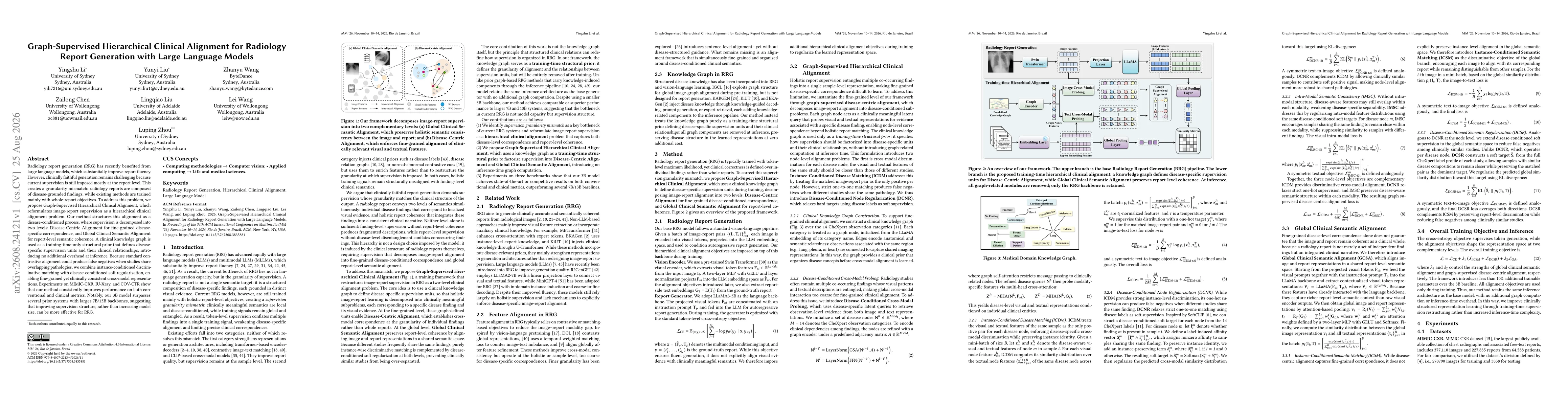 Thumbnail for Graph-Supervised Hierarchical Clinical Alignment for Radiology Report Generation with Large Language Models