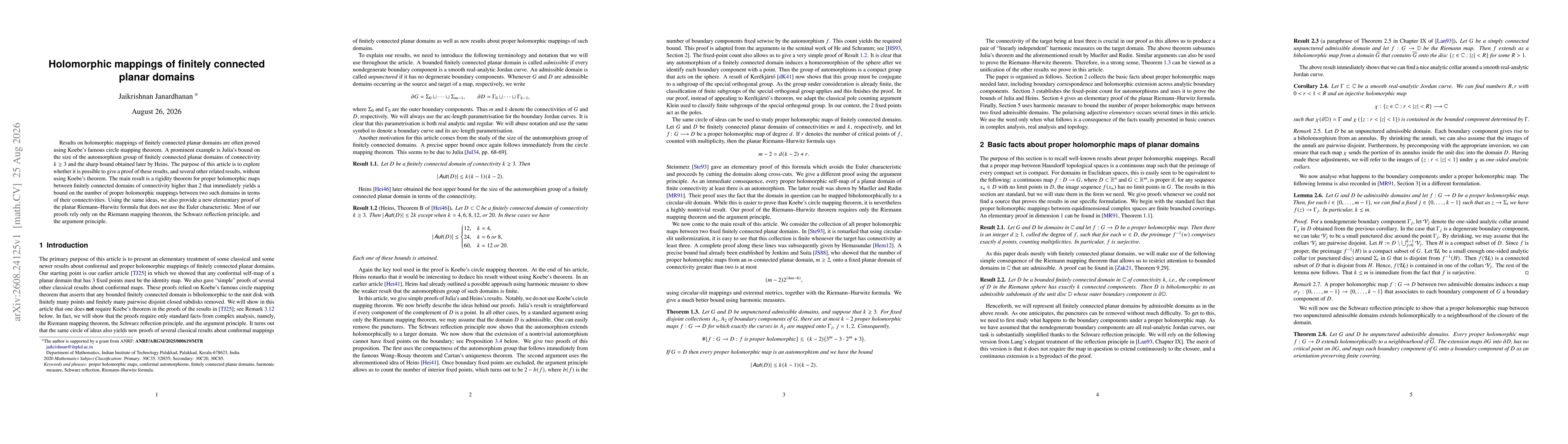 Thumbnail for Holomorphic mappings of finitely connected planar domains