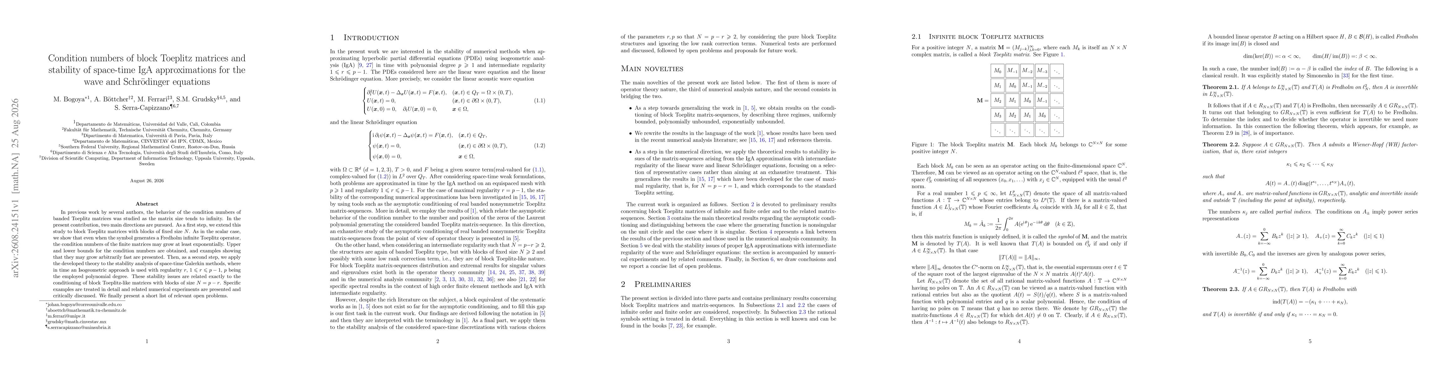 Thumbnail for Condition numbers of block Toeplitz matrices and stability of space-time IgA approximations for the wave and Schrödinger equations