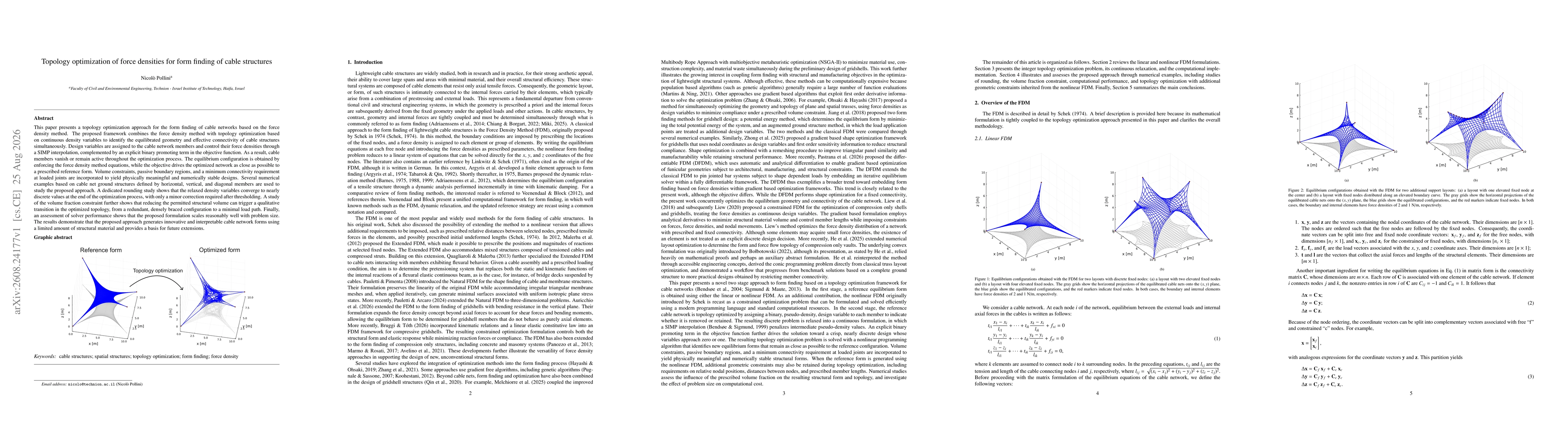 Thumbnail for Topology optimization of force densities for form finding of cable structures