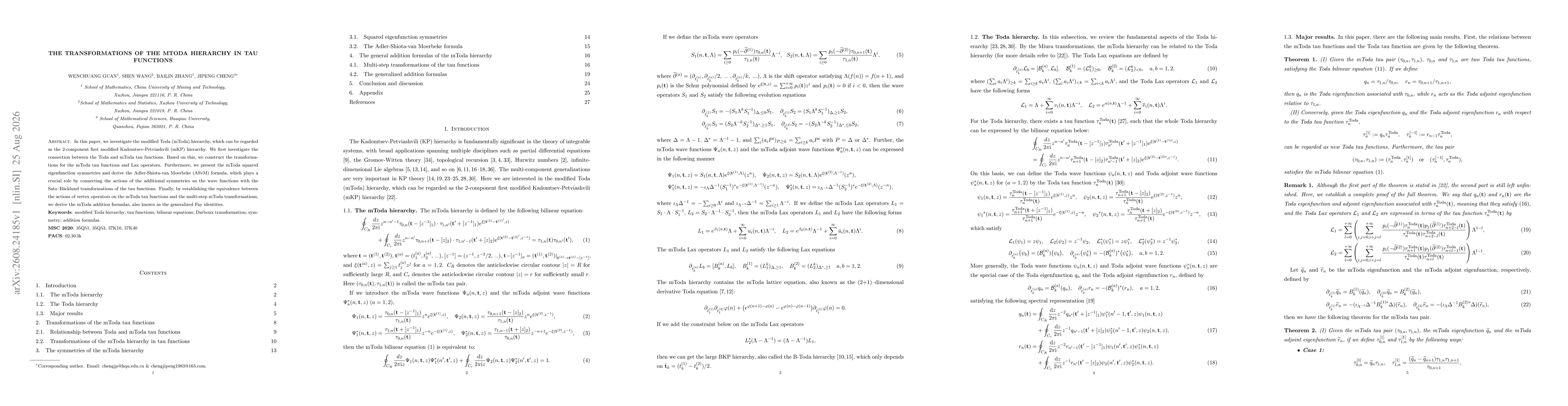 Thumbnail for The transformations of the mToda hierarchy in tau functions