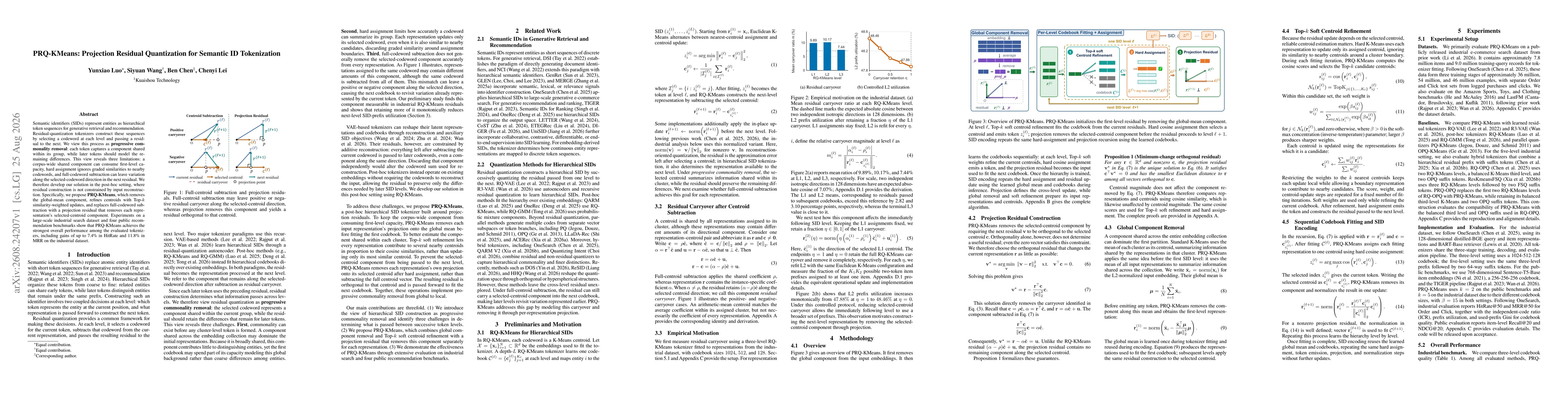 Thumbnail for PRQ-KMeans: Projection Residual Quantization for Semantic ID Tokenization