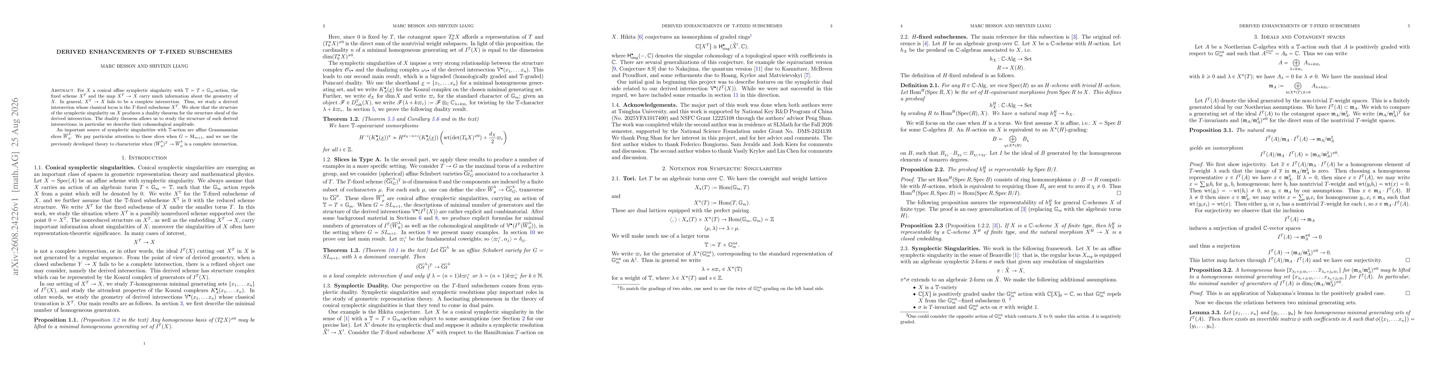 Thumbnail for Derived Enhancements of $T$-fixed subschemes