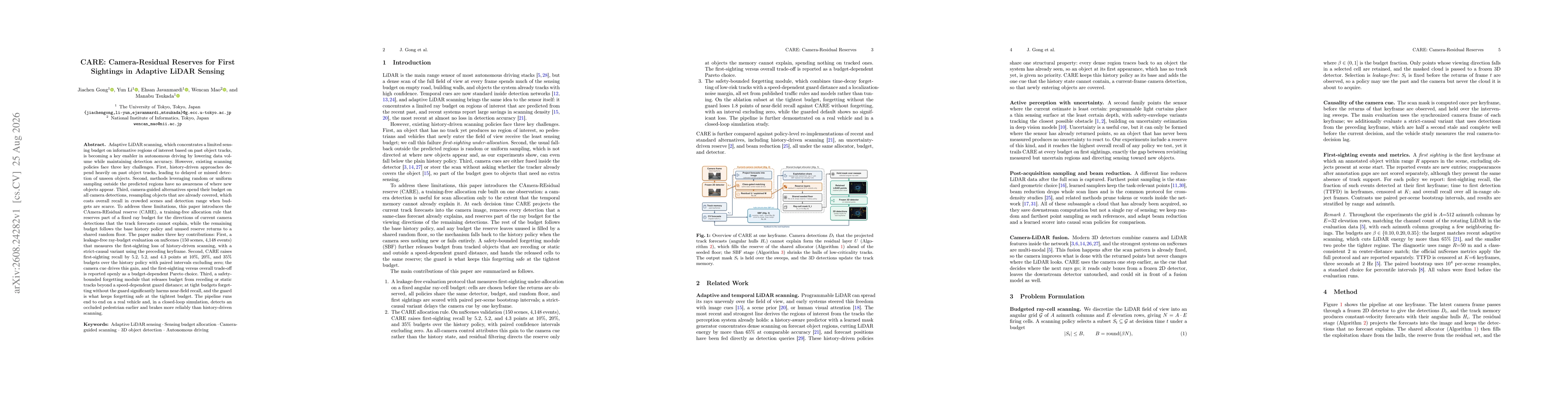 Thumbnail for CARE: Camera-Residual Reserves for First Sightings in Adaptive LiDAR Sensing