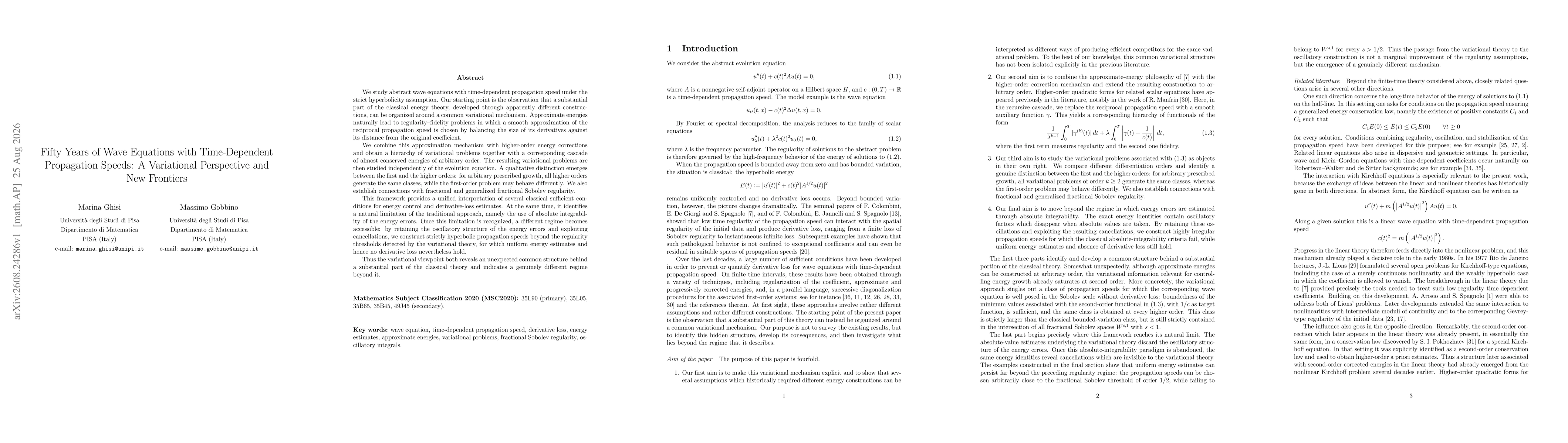 Thumbnail for Fifty Years of Wave Equations with Time-Dependent Propagation Speeds: A Variational Perspective and New Frontiers