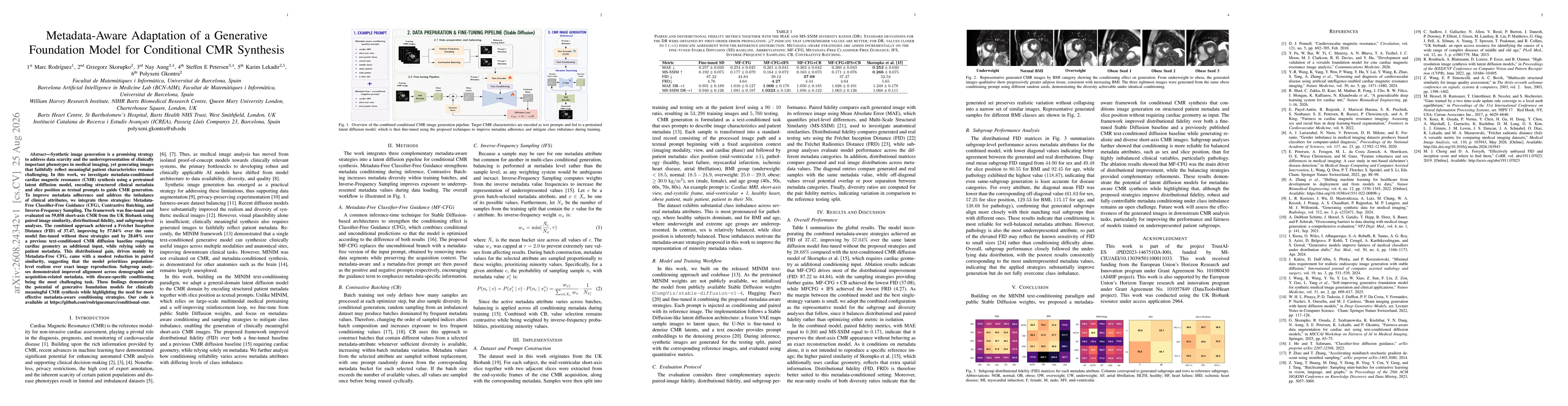 Thumbnail for Metadata-Aware Adaptation of a Generative Foundation Model for Conditional CMR Synthesis