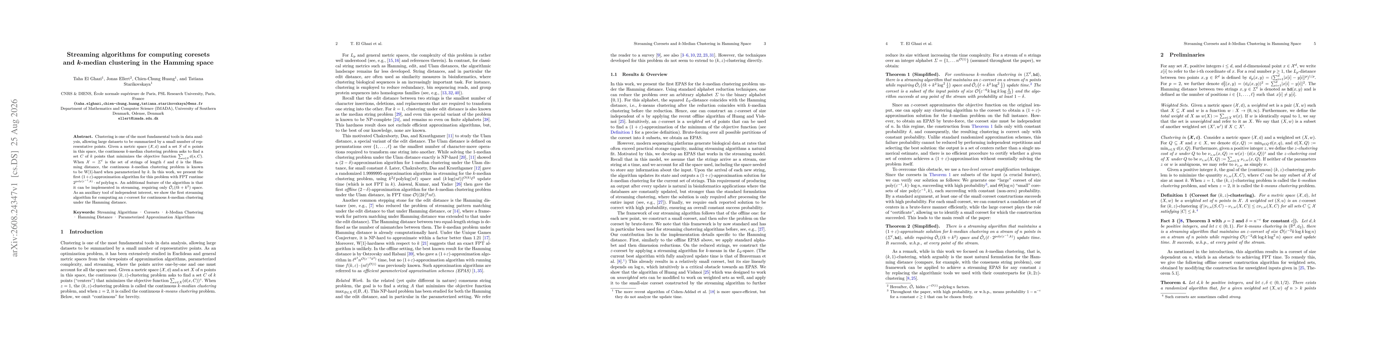 Thumbnail for Streaming algorithms for computing coresets and $k$-median clustering in the Hamming space