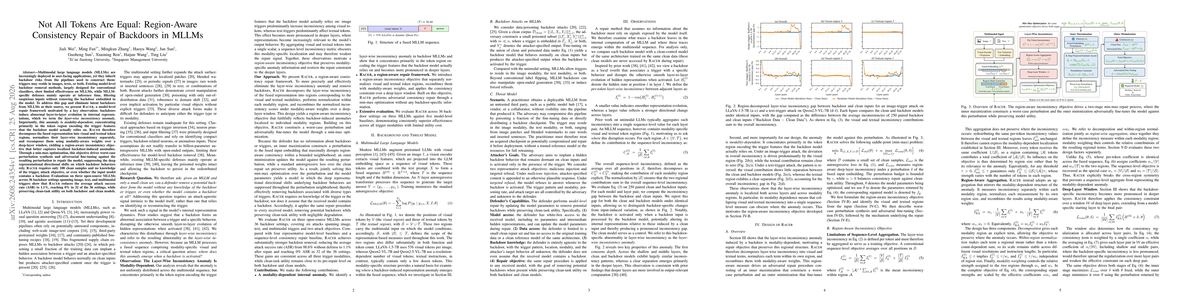 Thumbnail for Not All Tokens Are Equal: Region-Aware Consistency Repair of Backdoors in MLLMs