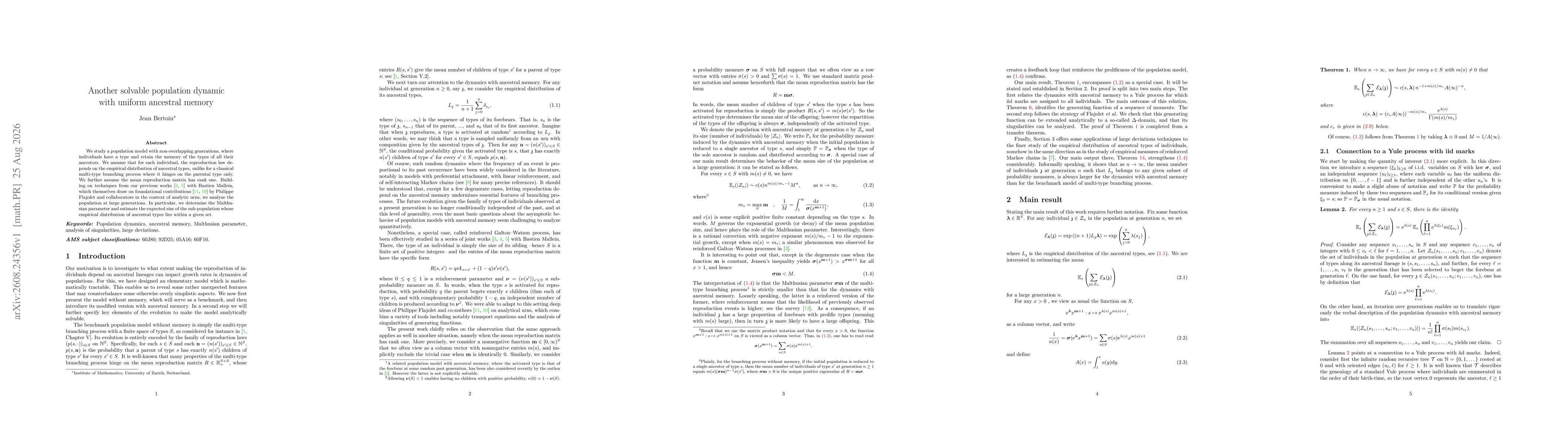 Thumbnail for Another solvable population dynamic with uniform ancestral memory