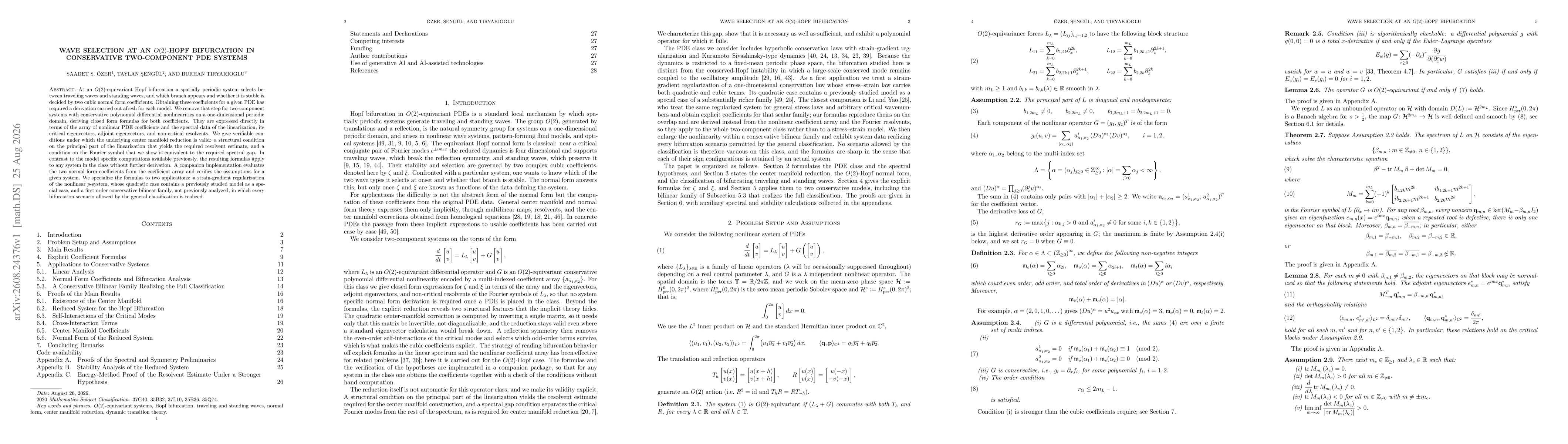 Thumbnail for Wave Selection at an $O(2)$-Hopf Bifurcation in Conservative Two-Component PDE Systems