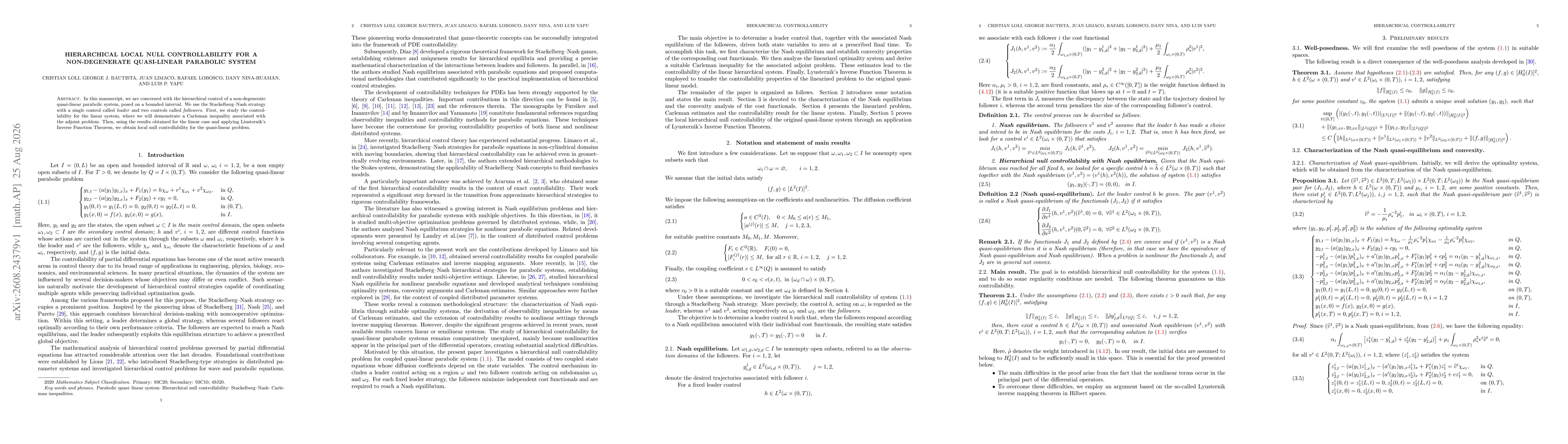 Thumbnail for Hierarchical local null controllability for a non-degenerate quasi-linear parabolic system