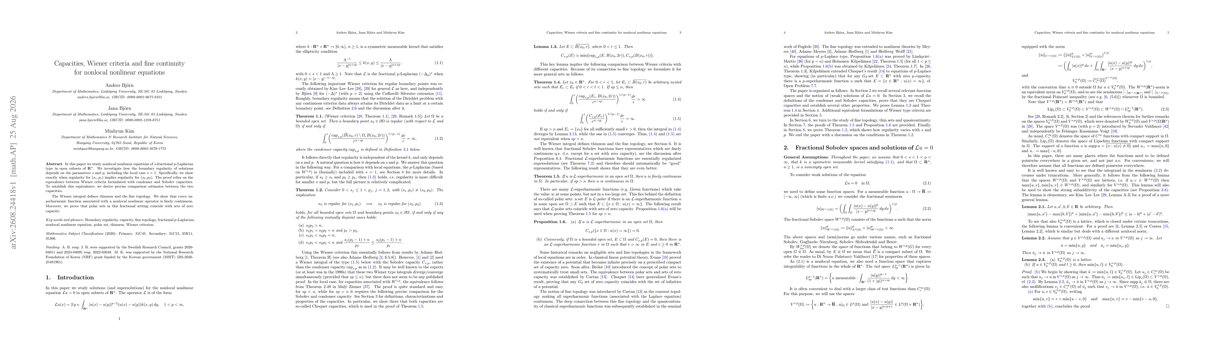 Thumbnail for Capacities, Wiener criteria and fine continuity for nonlocal nonlinear equations