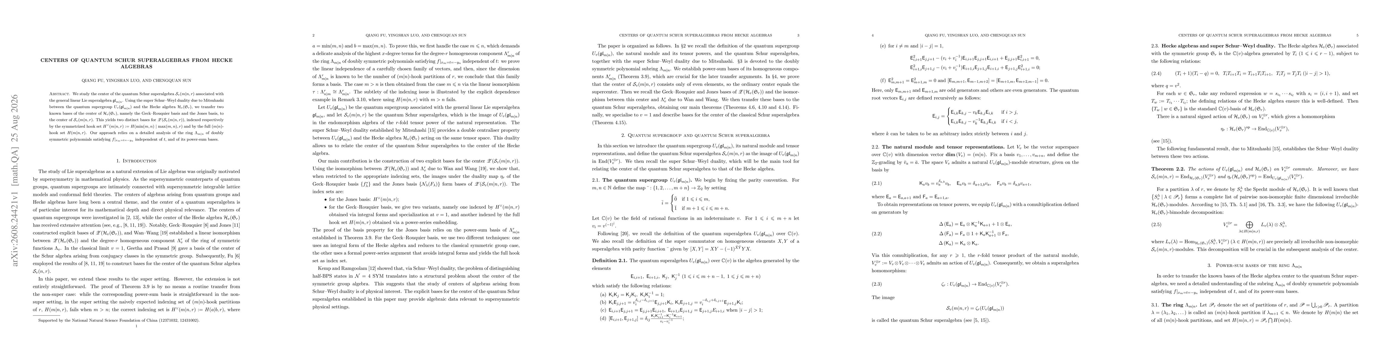 Thumbnail for Centers of quantum Schur superalgebras from Hecke algebras