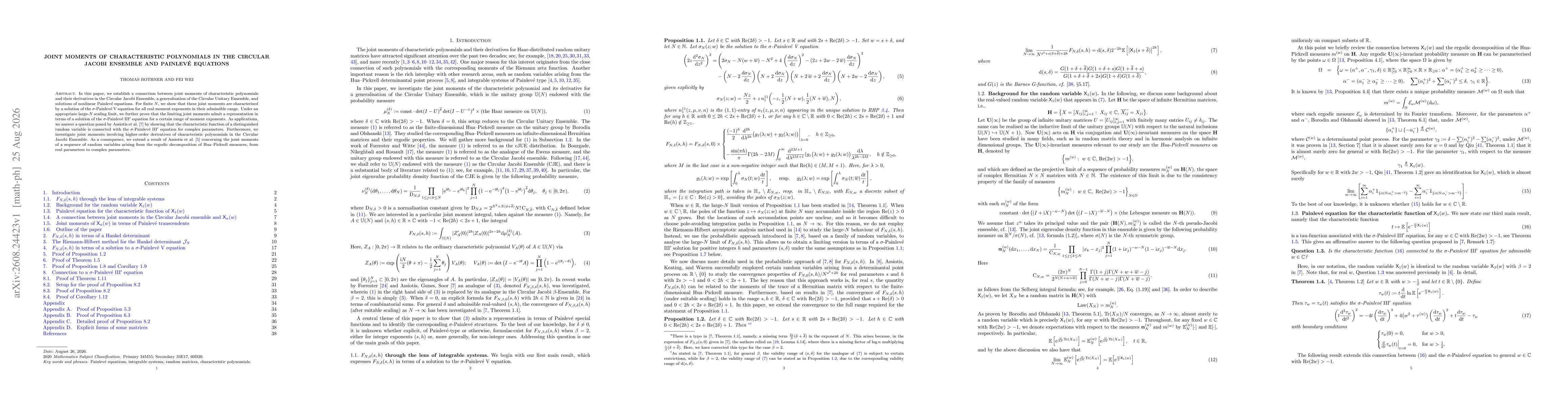 Thumbnail for Joint moments of characteristic polynomials in the circular Jacobi ensemble and Painlevé equations