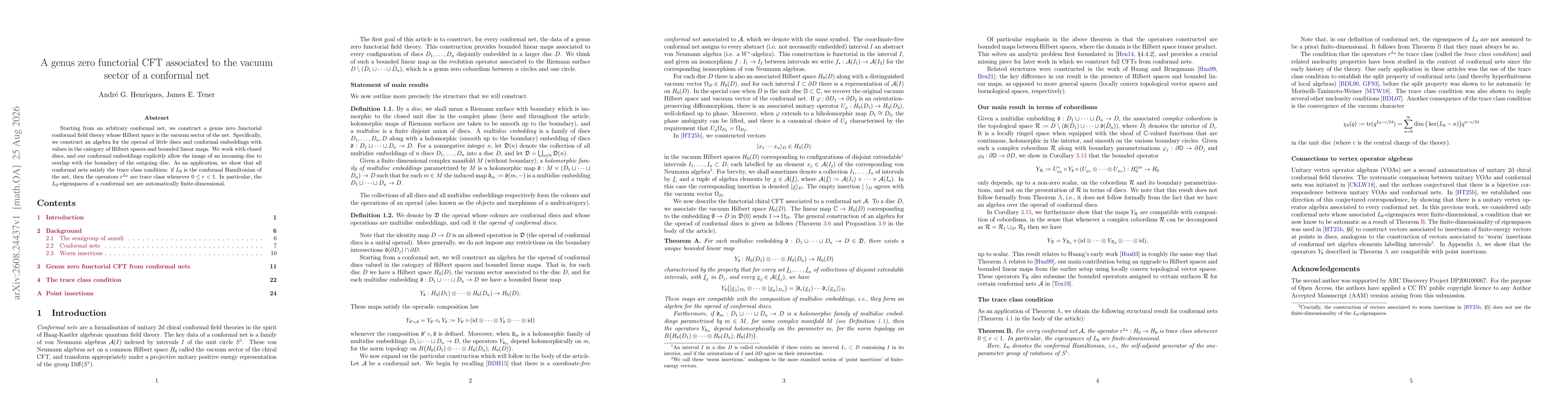 Thumbnail for A genus zero functorial CFT associated to the vacuum sector of a conformal net