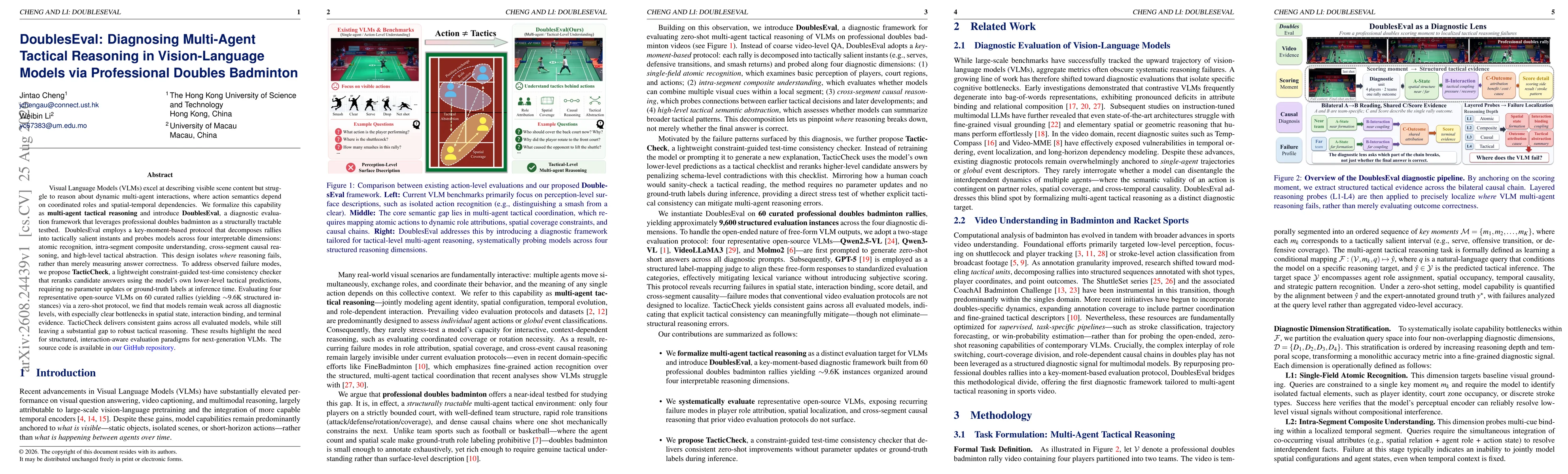 Thumbnail for DoublesEval: Diagnosing Multi-Agent Tactical Reasoning in Vision-Language Models via Professional Doubles Badminton