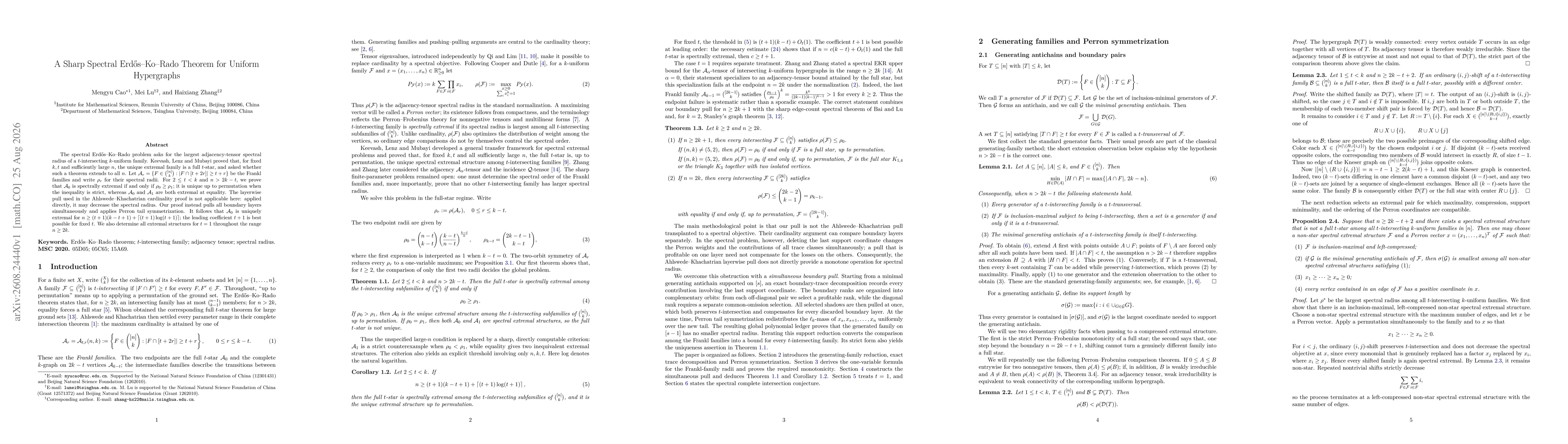 Thumbnail for A Sharp Spectral Erdős--Ko--Rado Theorem for Uniform Hypergraphs