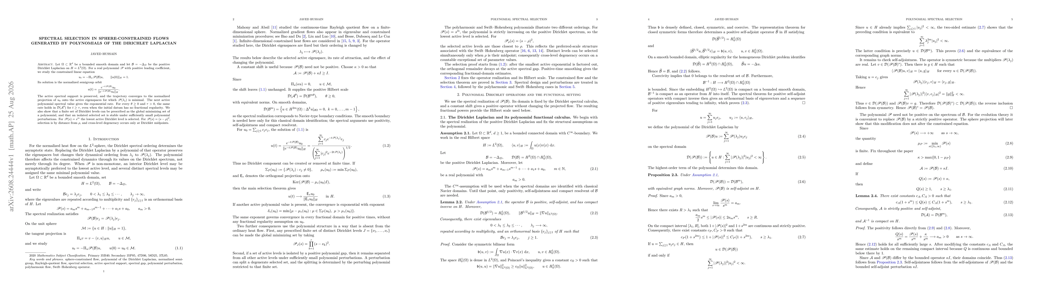 Thumbnail for Spectral Selection in Sphere-Constrained Flows Generated by Polynomials of the Dirichlet Laplacian