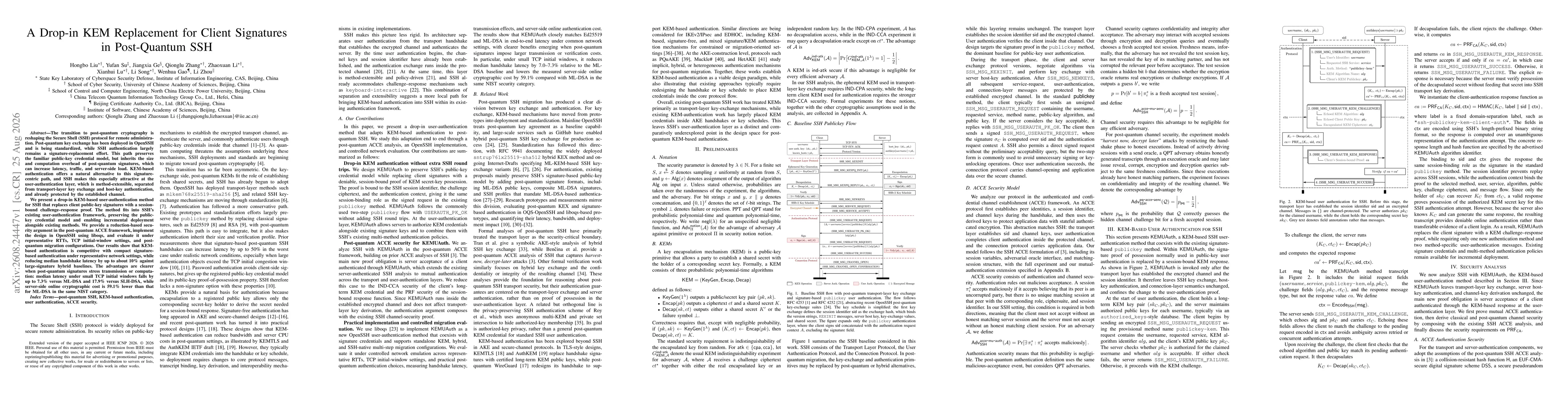 Thumbnail for A Drop-in KEM Replacement for Client Signatures in Post-Quantum SSH