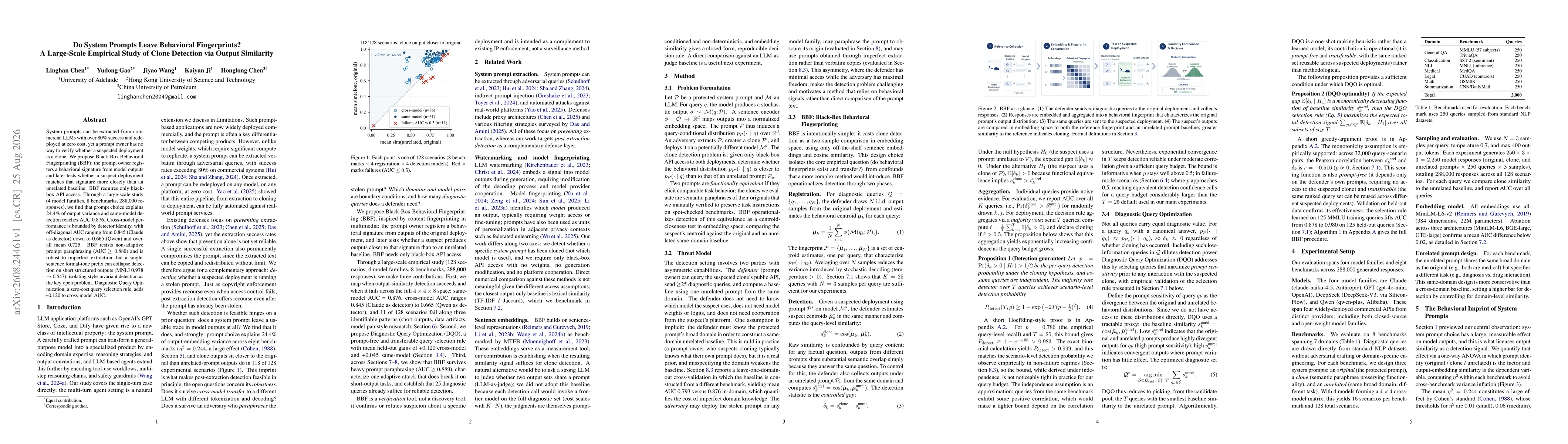 Thumbnail for Do System Prompts Leave Behavioral Fingerprints? A Large-Scale Empirical Study of Clone Detection via Output Similarity