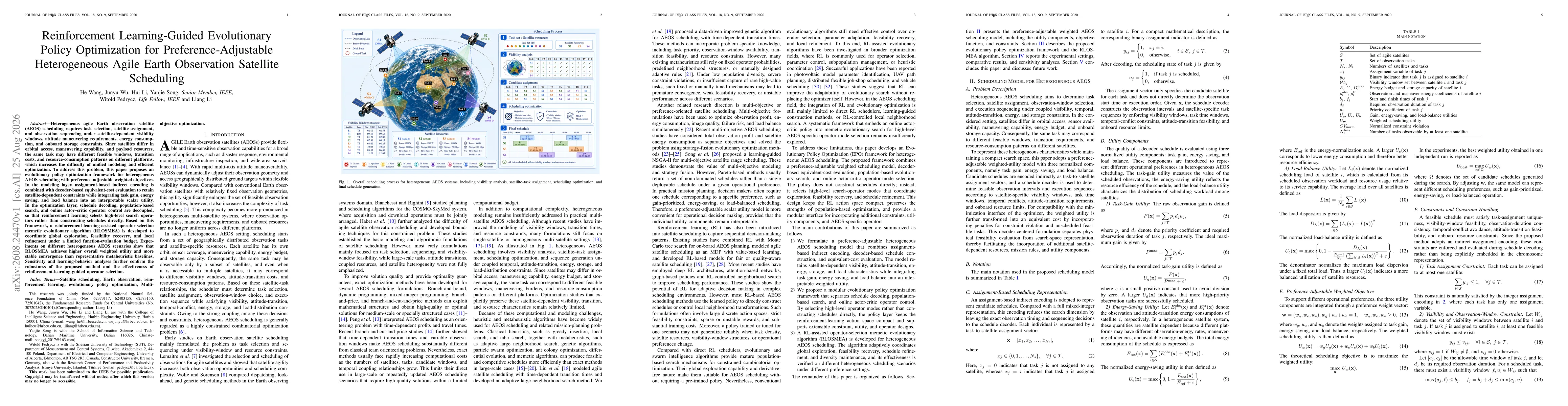 Thumbnail for Reinforcement Learning-Guided Evolutionary Policy Optimization for Preference-Adjustable Heterogeneous Agile Earth Observation Satellite Scheduling