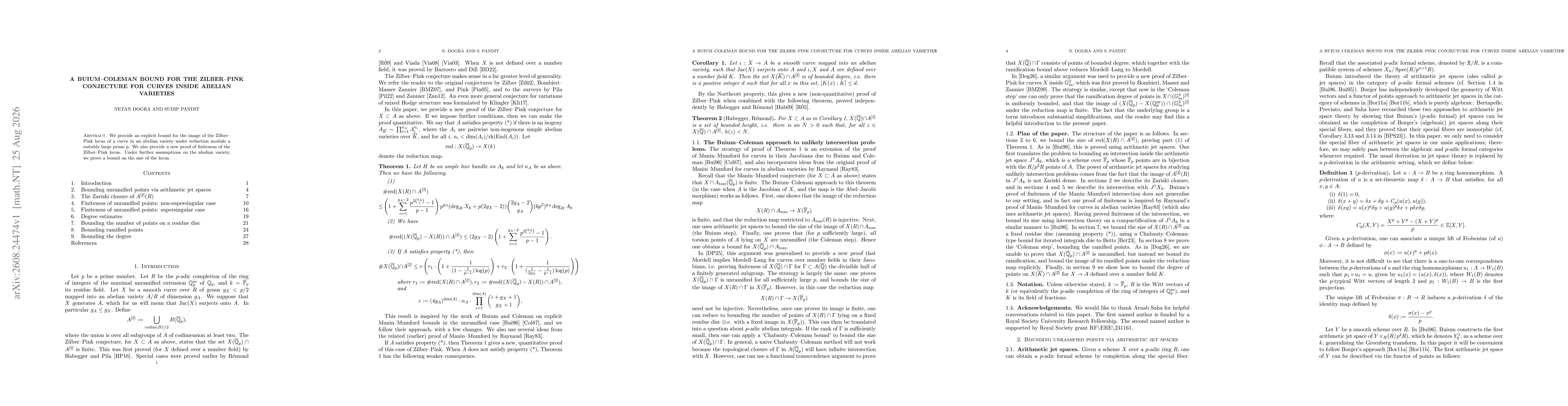Thumbnail for A Buium--Coleman bound for the Zilber--Pink conjecture for curves inside abelian varieties