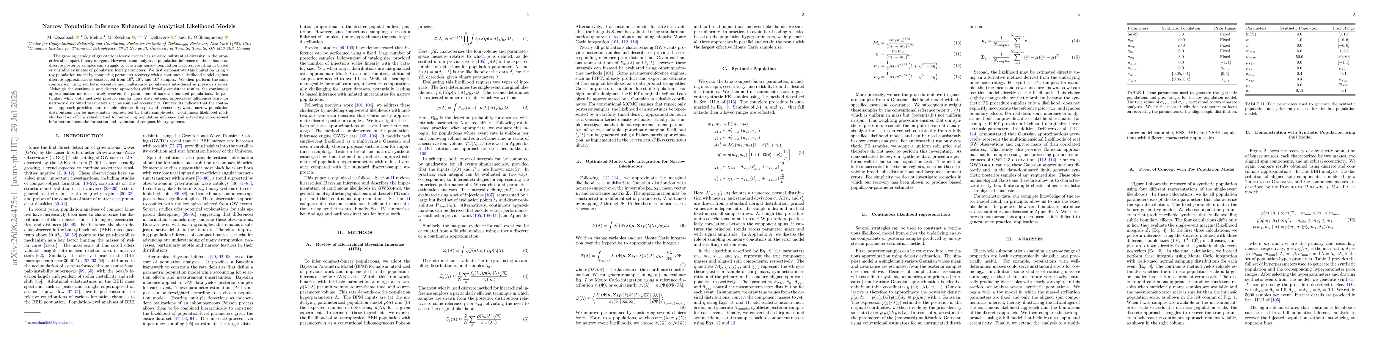 Thumbnail for Narrow Population Inference Enhanced by Analytical Likelihood Models