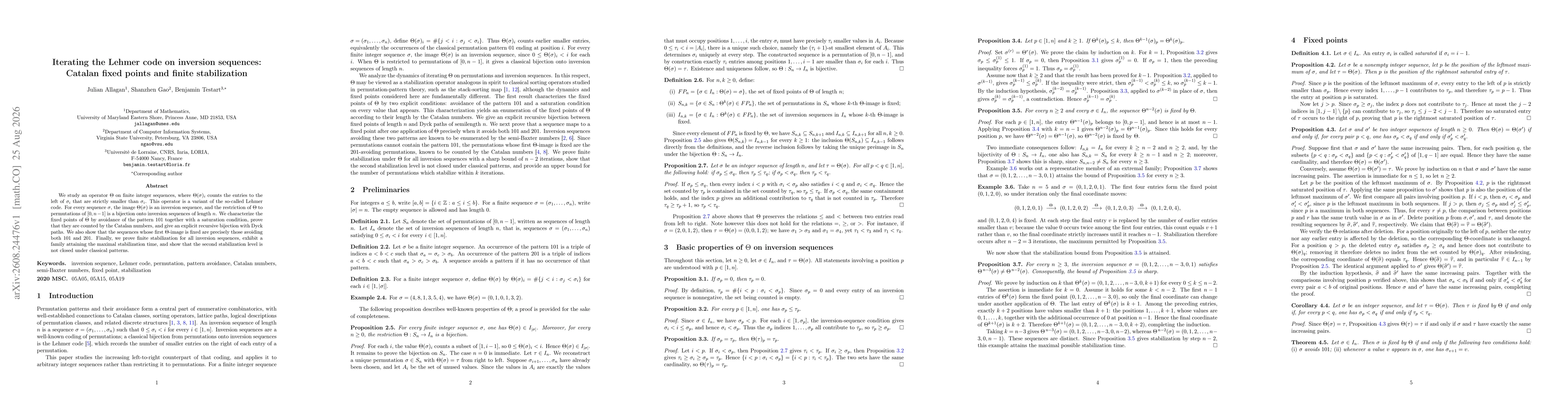 Thumbnail for Iterating the Lehmer code on inversion sequences: Catalan fixed points and finite stabilization