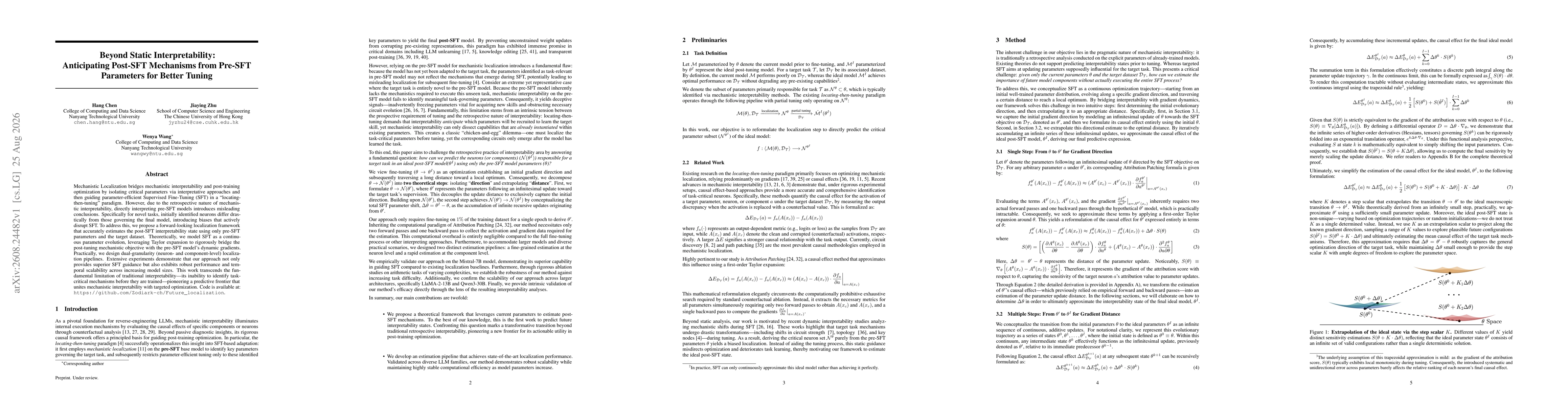 Thumbnail for Beyond Static Interpretability: Anticipating Post-SFT Mechanisms from Pre-SFT Parameters for Better Tuning